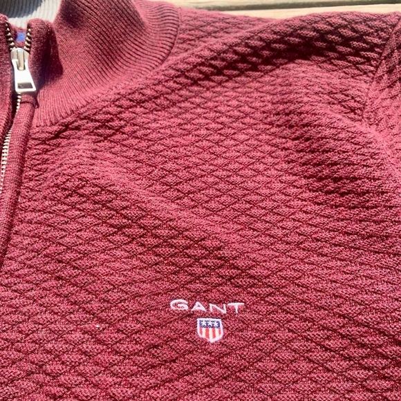 GANT Men’s Textured Full-Zip Sweater Jacket XL Burgundy - Picture 4 of 7